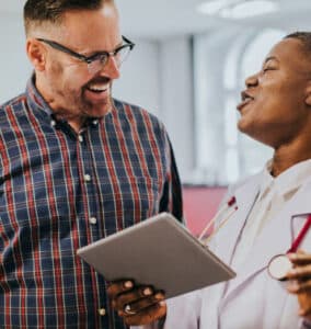 patient-and-doctor-laughing Find thrombosis support & patient resources from World Thrombosis Day. Learn blood clot prevention, recognize symptoms & become an empowered, informed patient.